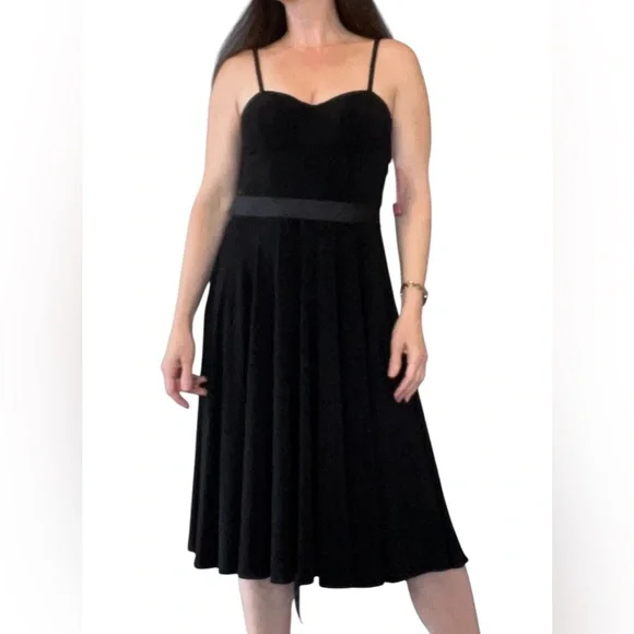 NWT Y2K Isaac Mizrahi Black Spaghetti Strap Dress With Grosgrain Ribbon Belt - Picture 3 of 12